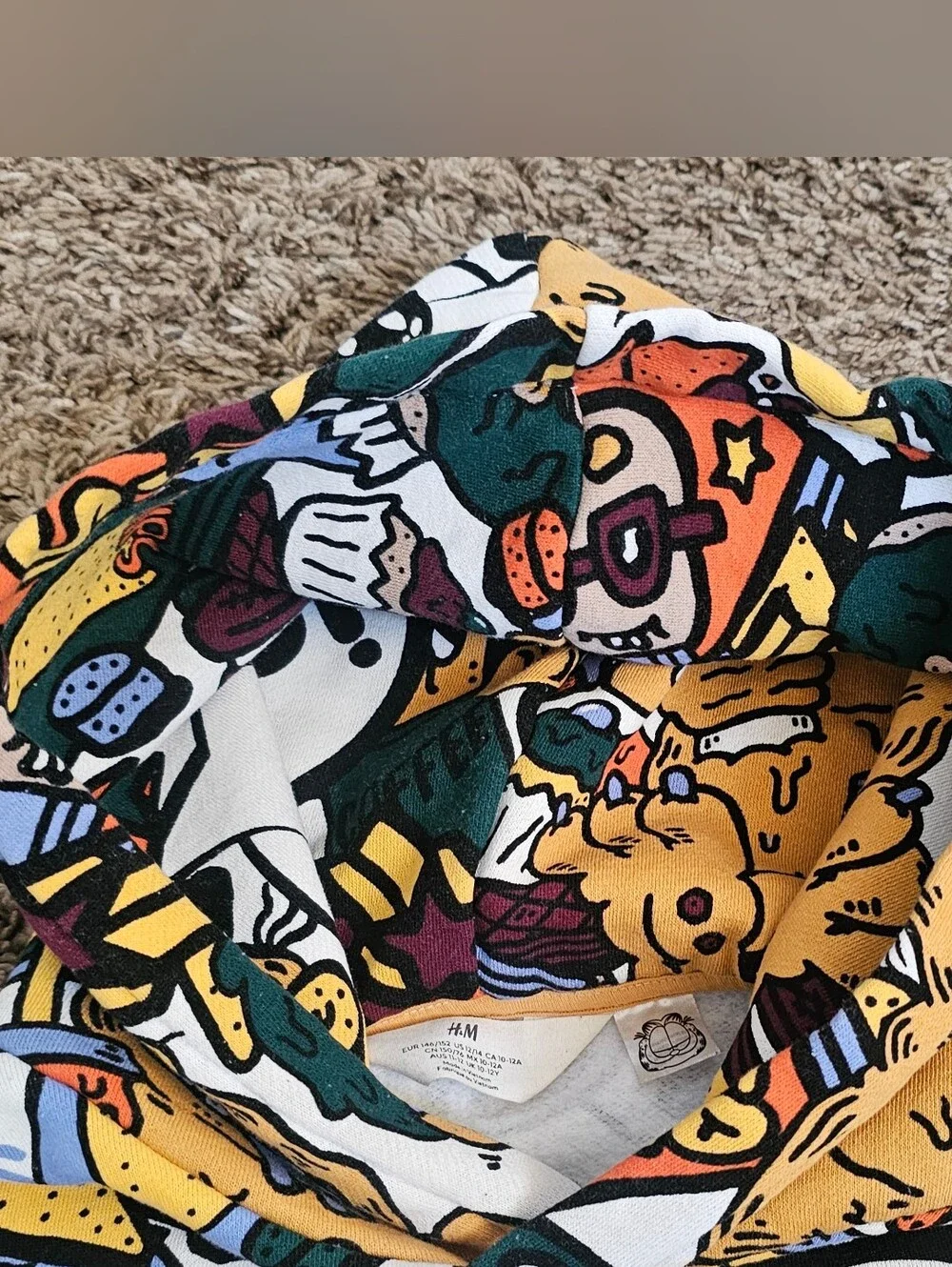 H&M Colorful Garfield Hoodie M Sweatshirt Boy Medium Youth hood cartoon print 12
